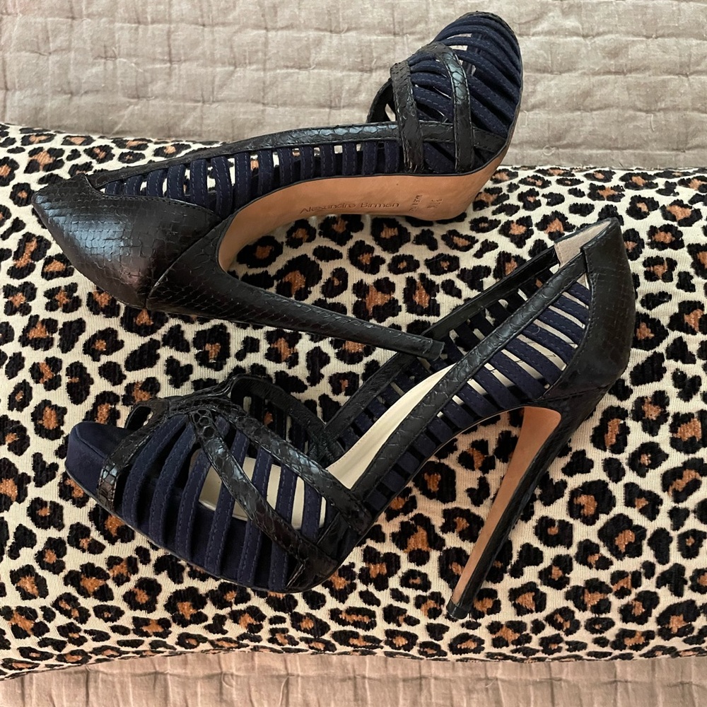 Alexandre Birman Black/Blue Python Suede Heels, S… - image 4